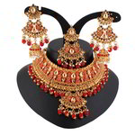 *Бордовое, золотое и красное индийское украшение на шею со стразами