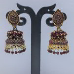 *Бордовые, золотые и красные индийские серьги со стразами, перламутровыми бусинками