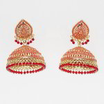 *Бордовые, золотые и красные индийские серьги с бисером