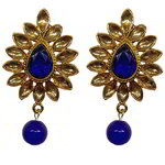 *Золотые и синие индийские серьги из латуни с перламутровыми бусинками