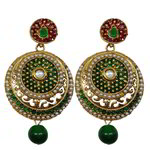 *Зелёные и золотые латунные индийские серьги с перламутровыми бусинками