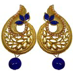 *Золотые и синие латунные индийские серьги с перламутровыми бусинками