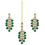 *Зелёные и золотые латунные индийские серьги с перламутровыми бусинками