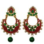 *Бордовые, золотые и красные латунные индийские серьги с перламутровыми бусинками