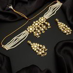 *Молочное и золотое индийское украшение на шею со стразами, перламутровыми бусинками