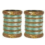 *Зелёный и золотой индийский браслет со стразами, перламутровыми бусинками