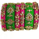 *Розовый индийский браслет со стразами, бисером