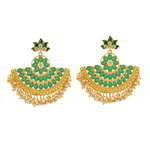 *Зелёные и золотые латунные индийские серьги с бисером, перламутровыми бусинками