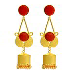 *Бордовые, золотые и красные латунные индийские серьги с перламутровыми бусинками