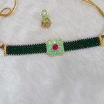 *Цвета меди, зелёное и золотое медное индийское украшение на шею с искусственными камнями