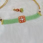 *Цвета меди, зелёное и золотое медное индийское украшение на шею с искусственными камнями