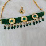 *Цвета меди, зелёное и золотое индийское украшение на шею из меди с искусственными камнями