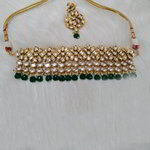 *Цвета меди, зелёное и золотое медное индийское украшение на шею с искусственными камнями
