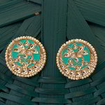 *Зелёные и золотые латунные индийские серьги с искусственными камнями, перламутровыми бусинками