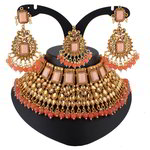 *Золотое и розовое индийское украшение на шею со стразами, искусственными камнями