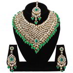 *Зелёное и золотое индийское украшение на шею со стразами, искусственными камнями