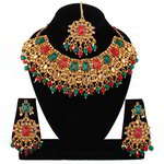 *Зелёное и золотое индийское украшение на шею со стразами, искусственными камнями