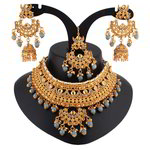 *Чёрное, золотое и серое индийское украшение на шею со стразами, искусственными камнями