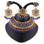 *Золотое и синее индийское украшение на шею со стразами