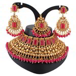 *Золотое и розовое индийское украшение на шею со стразами