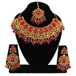 *Бордовое, золотое и красное индийское украшение на шею со стразами