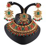 *Зелёное и золотое индийское украшение на шею со стразами