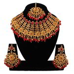 *Бордовое, золотое и красное индийское украшение на шею со стразами