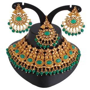 Золотое и синее индийское украшение на шею со стразами