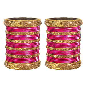 Золотой и розовый индийский браслет со стразами, бисером