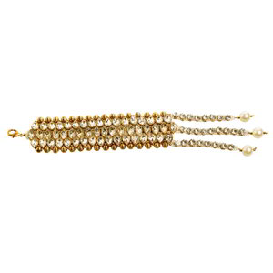 Золотой латунный индийский браслет с искусственными камнями, перламутровыми бусинками