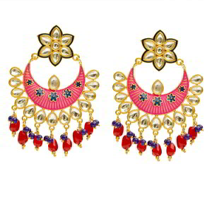 Разноцветные и золотые латунные индийские серьги с искусственными камнями