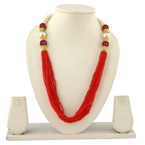 Бордовое, цвета меди, золотое и красное медное индийское украшение на шею с бисером