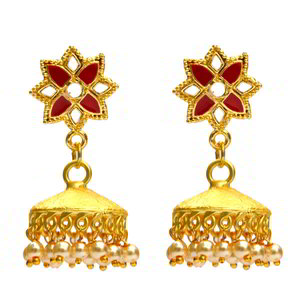Бордовые, золотые и красные латунные индийские серьги с искусственными камнями