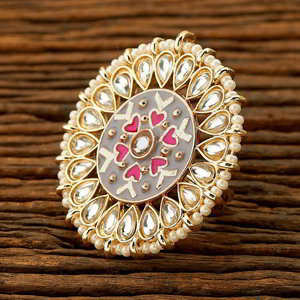Чёрное, золотое и серое латунное женское индийское кольцо с искусственными камнями
