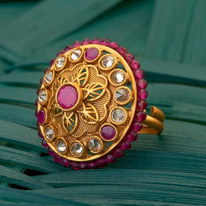 Золотое латунное женское индийское кольцо с бисером
