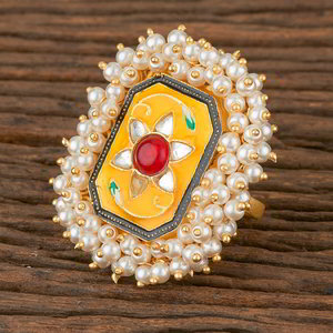 Разноцветное и золотое латунное женское индийское кольцо с искусственными камнями, перламутровыми бусинками