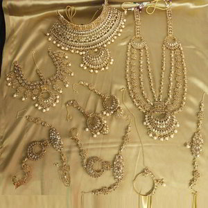 Молочный, цвета меди и золотой медный набор свадебных индийских украшений со стразами, перламутровыми бусинками