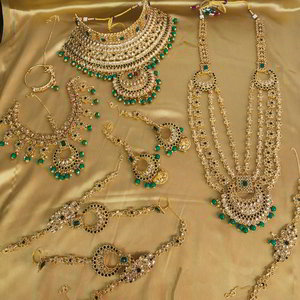 Цвета меди, зелёный и золотой медный набор свадебных индийских украшений со стразами, перламутровыми бусинками
