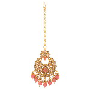 Золотой и розовый набор свадебных индийских украшений со стразами, перламутровыми бусинками
