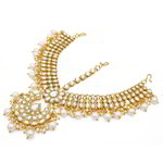 *Молочное и золотое индийское украшение на голову (манг-тика) со стразами, бисером
