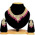 *Золотое и розовое индийское украшение на шею со стразами, перламутровыми бусинками