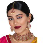 *Золотое и розовое индийское украшение на шею со стразами, перламутровыми бусинками