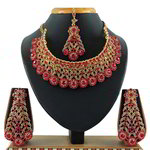 *Бордовое, золотое и красное индийское украшение на шею со стразами