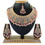 *Золотое и розовое индийское украшение на шею со стразами, перламутровыми бусинками