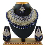 *Золотое и синее индийское украшение на шею со стразами, перламутровыми бусинками