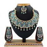 *Золотое и синее индийское украшение на шею со стразами, перламутровыми бусинками