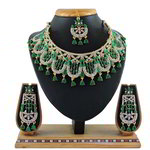 *Зелёное и золотое индийское украшение на шею со стразами, перламутровыми бусинками