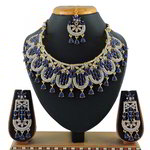 *Золотое и синее индийское украшение на шею со стразами, перламутровыми бусинками