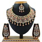 *Золотое и розовое индийское украшение на шею со стразами, перламутровыми бусинками