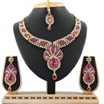 *Золотое и розовое медное индийское украшение на шею со стразами